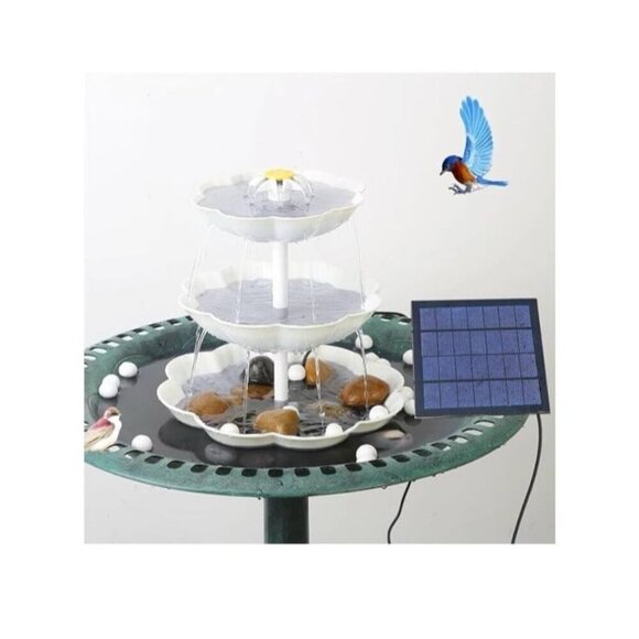 3 Tiered Bird Bath with 3W Solar Pump, DIY Solar Fountain Detachable and Suitabl - Picture 1 of 8